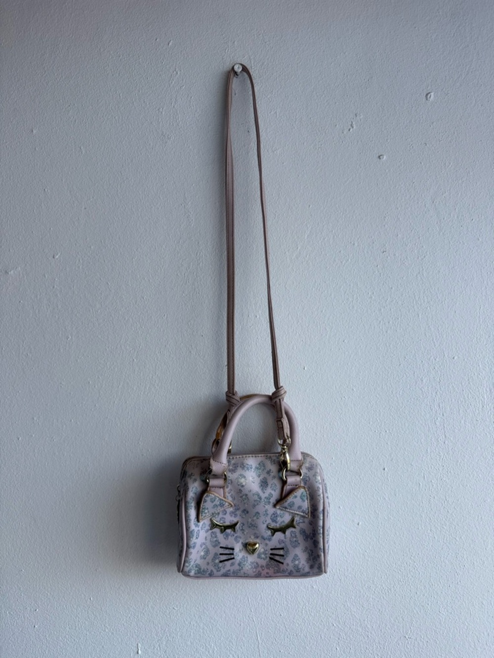 Betsey Johnson Cat Face Mini Crossbody Pink Leopard Print Y2K Bag